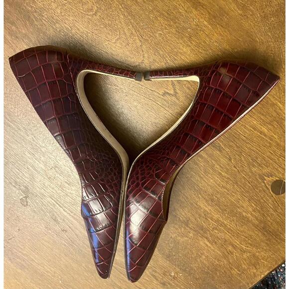 L.K. Bennett Burgundy Croc Embossed Leather High Heels (Sz 37) - Picture 13 of 13